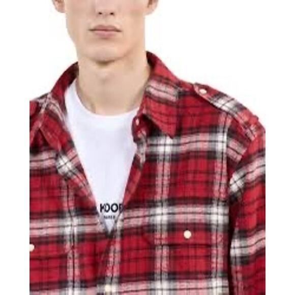 The Kooples Men's Red Checked Classic Wide Fit Over Shirt NWT Size XL - Picture 4 of 10